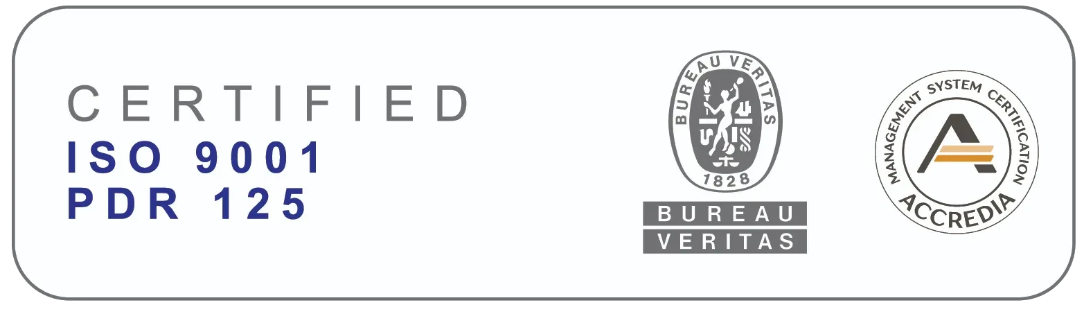 Logo certificiazione ISO 9001 + UNI PdR 125 + Accredia